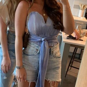 Missguided Blue Striped Crop Top